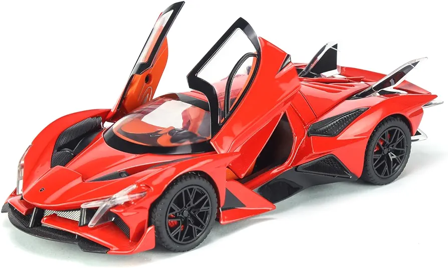 Toy Cars Apo Project EVO Model 1:32 Metal Diecast Car Toys with Light and Sound Pull Back Car for 3 4 5 6 7 Year Old Boys (Red)