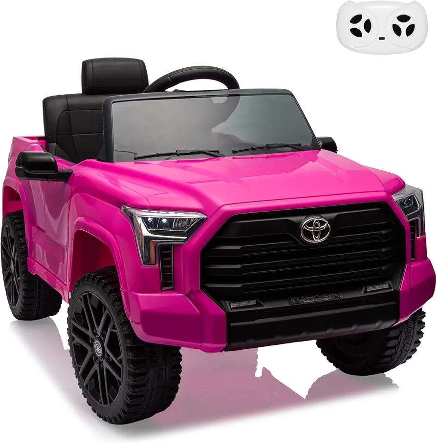 Ride on Truck Car, 12V Licensed Toyota Tundra Ride on Car w/Remote Control, Battery Powered Electric Car with4 Wheels Spring Suspension, 3 Speeds, LED Lights, Gift for 3+ Kids-Rose