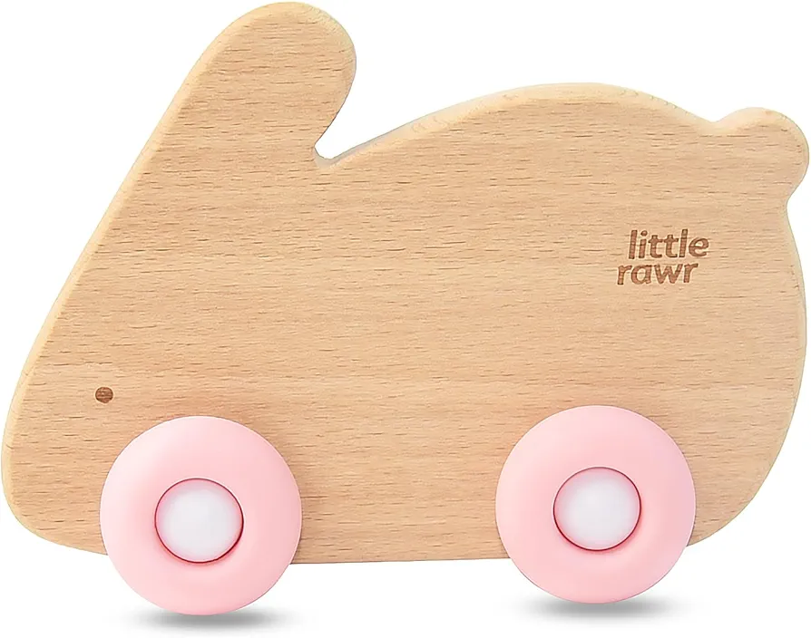 Wooden Baby Toys Car for Toddlers 1-3, Montessori Toys for Babies 0-6-12 Months, BPA Free, Phthalates Free, PVC Free, Wooden Baby Toys for 1 Year Old Girl Boy Birthday Gift (Rabbit)