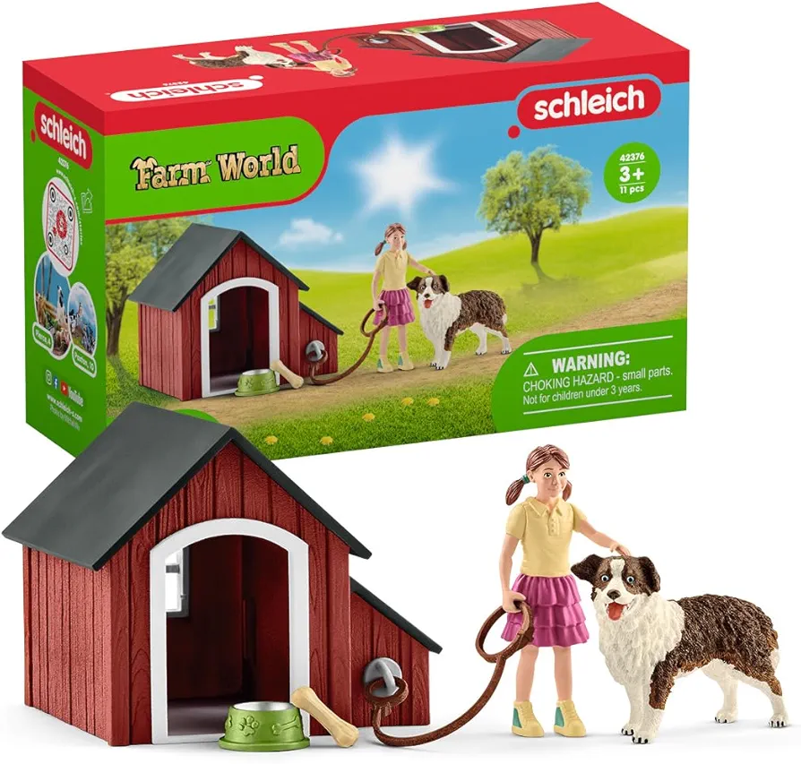 Schleich Farm World, Animal Toys for Kids, Dog Kennel with Dog Toy and Dog House 5-piece set, Ages 3+