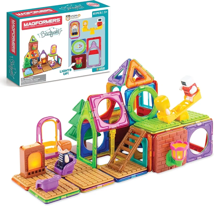 Magformers Backyard Adventure 61 Piece Set, for Children Ages 3 and Older - Building Blocks, STEM Toy, Award-Winning Educational Magnetic Tiles, Rainbow Colors