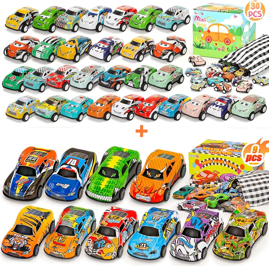 39Pcs Toy Cars for Kids Pull Back Cars Playses, Race Car Party Favors for Toddler Boys Girls Birthday Gifts Easter Basket Stuffers