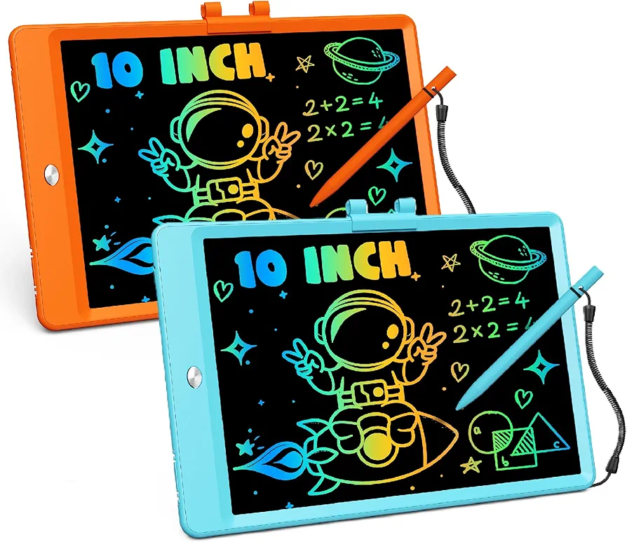 2 Pack Lcd-Writing-Tablet-for-Kids 10 Inch, Toddler Toys for 3 4 5 6 7 8 Year Old Boy Birthday Gift Ideas, Drawing Pad Doodle Board Learning Toy for Girls Boys(Blue&Orange)