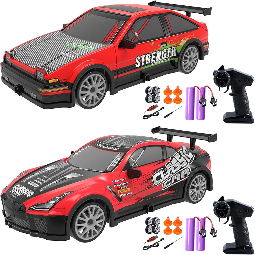 2 PCS RC Drift Cars for Kids, 1/24 Scale RC Car Drift, 2.4Ghz 4WD Glow Small RC Race Car, Fast RC Drift Car with Rechargeable Battery, Hobby Sport Cars for Boys Girls Kids