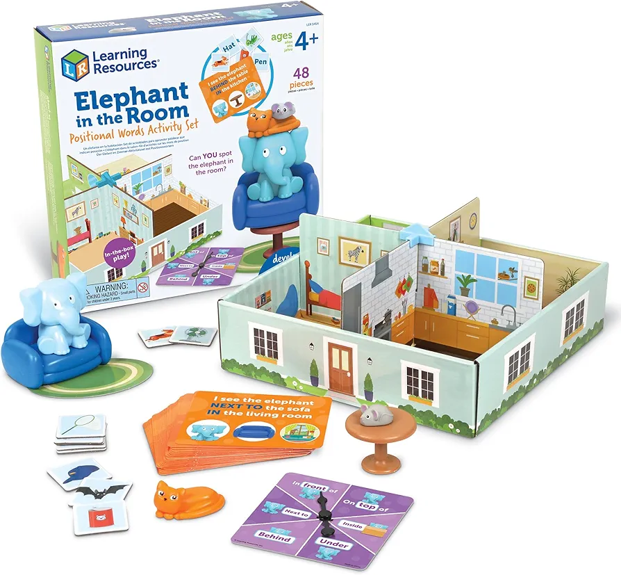 Learning Resources Elephant in The Room Positional Word Activity Set - Educational Games for Kids Ages 4+, Speech Therapy Tools,Word Games for Kids