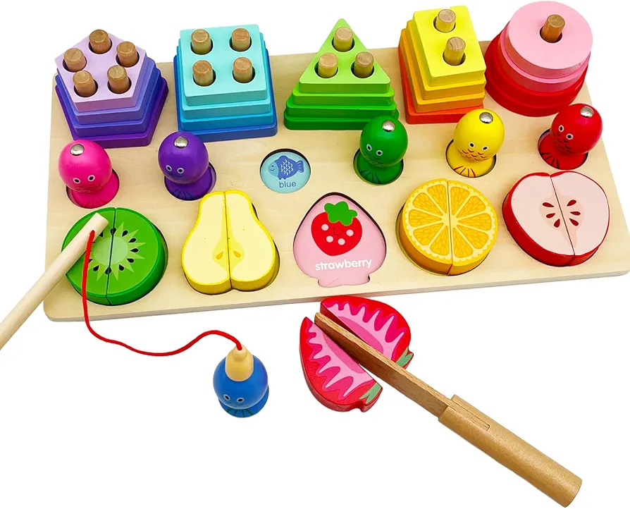 Montessori Toys for 3 4 5 Year Old Boys Girls-Wooden Sorting & Stacking Toys for Baby Toddlers,Educational Shape Color Sorter Preschool Kids Gifts