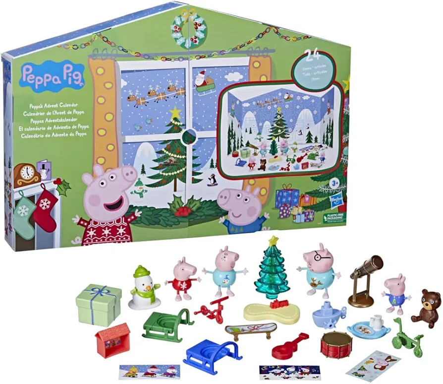 Peppa Pig Peppa’s Kids Advent Calendar, Contains 24 Surprise Toys, 4 Holiday Peppa Pig Family Figures; Ages 3 and Up