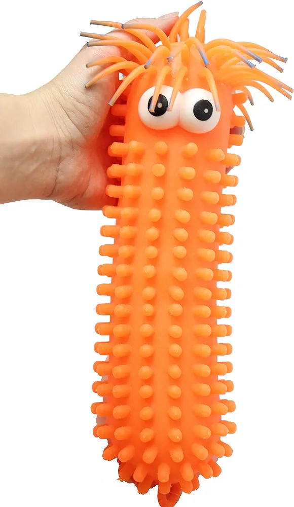 Giant Knobby Puffer Worm - Sensory Fidget and Stress Balls - OT Autism SPD (Orange)