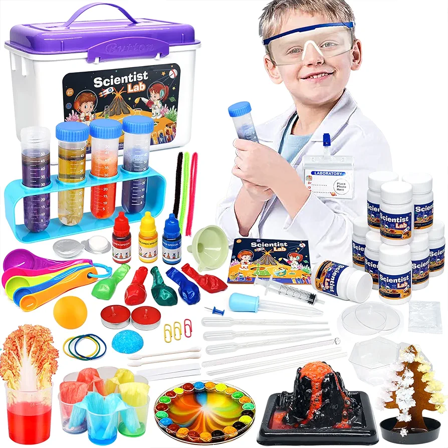 Educational Science Kit Kids Toys - 56 Science Lab Experiments, Science Kits for Kids Age 6-8-10-12, 70+ PCS DIY Stem Projects with Lab Coat Scientist Costume, Educational Toys for Kids Girls Boys