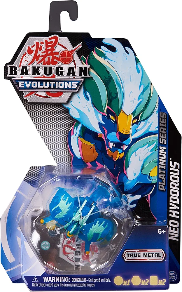 Bakugan Evolutions, Neo Hydorous, Platinum Series True Metal Bakugan, 2 BakuCores and Character Card, Kids Toys for Boys, Ages 6 and Up