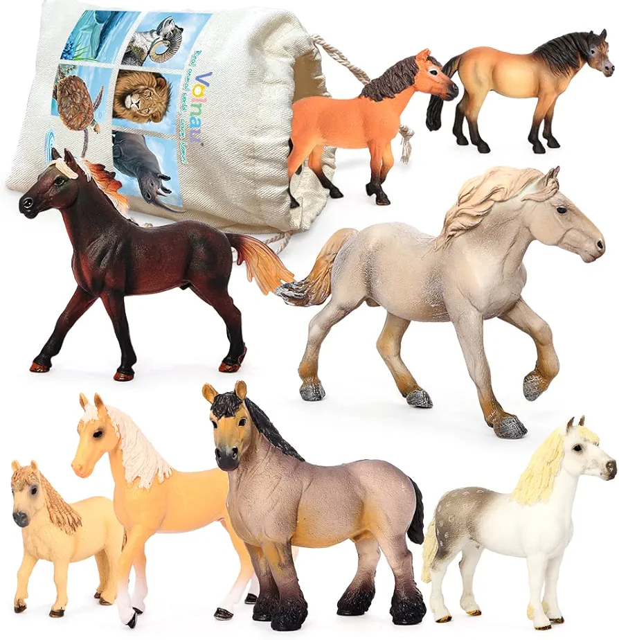 Volnau Horse Toys Figurines 8PCS Animal Farm Figures for Toddlers Kids Christmas Birthday Gift Plastic Preschool Pack