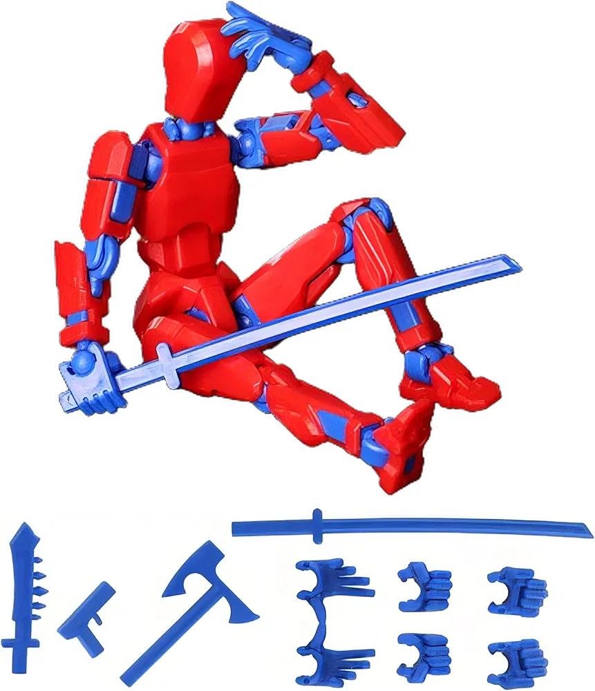 (Assembly Completed) T13 Action Figure Action Figure Set Robot Action Figure,3D Printed Multi-Jointed Action Figures Movable (Red&blue)