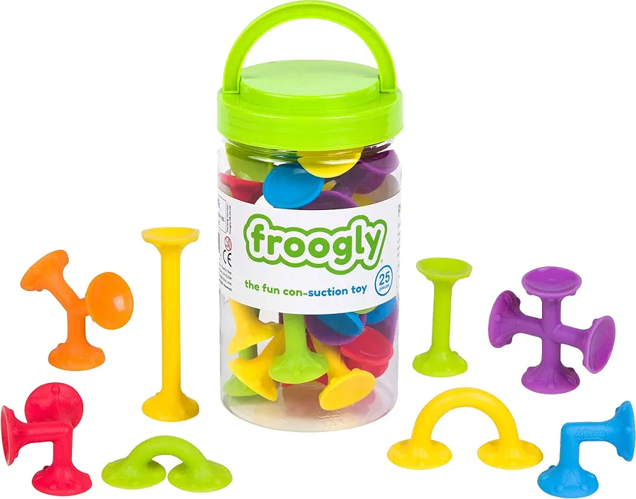 Froogly - 25 Piece Suction Toys | Montessori Bath Construction Building Set Silicone Preschool Daycare Shower Travel for Kids Toddlers Boys Girls Ages 3 4 5 6 Year Old