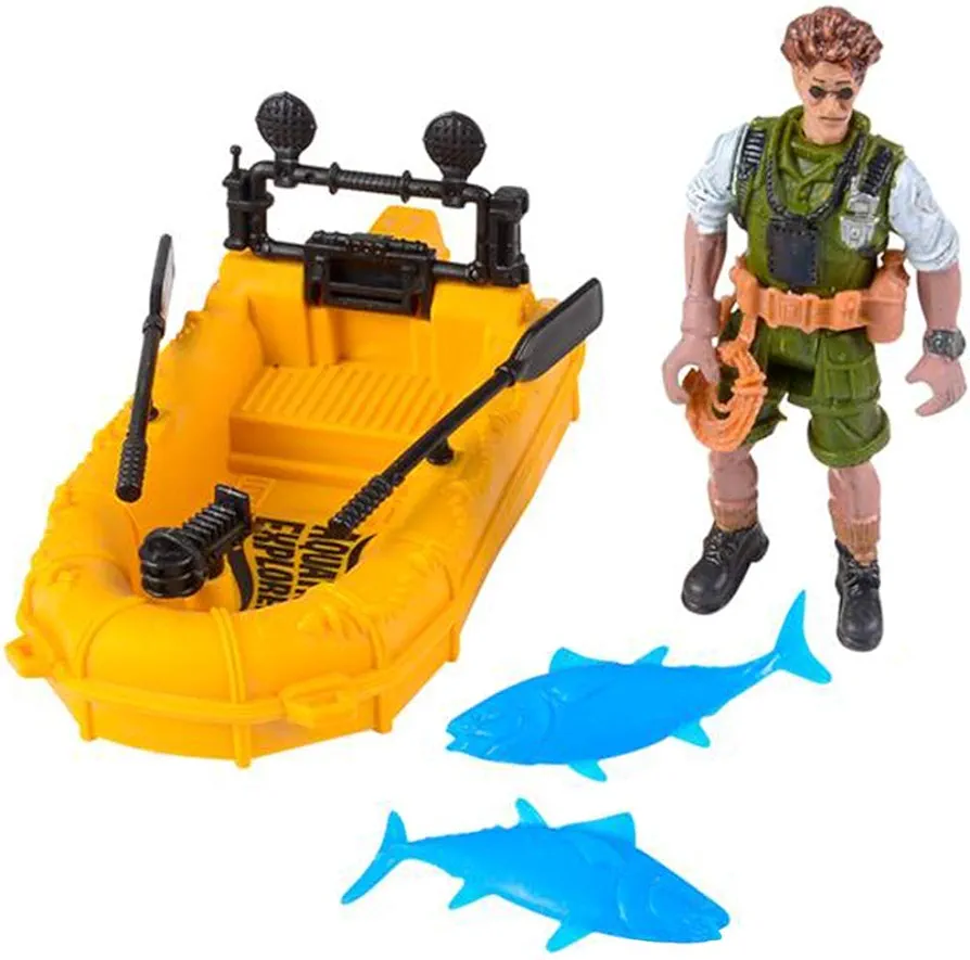 ArtCreativity Small Aquatic Play Set for Kids, Cool Playset with Action Figure, Floating Boat, and 2 Fish, Fun Bathtub Toys for Kids, Great Birthday Gift for Children