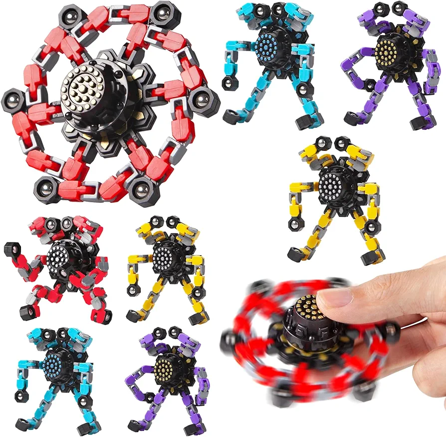 Transformable Fidget Spinners 8 Pcs for Kids and Adults Stress Relief Sensory Toys for Boys and Girls Fingertip Gyros for ADHD Autism for Kids (Fingertoy-8pc)