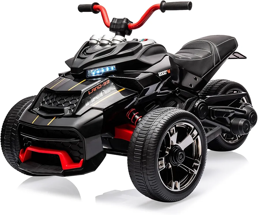 12V Kids Ride on Toy for Kids, Ride On Car w/Parent Remote, 2x55W Powerful Engine 7MPH Battery, 3 Wheelers Electric Vehicle, LED Lights, 2 Speeds, EVA Tire, Music, USB (Black-New)