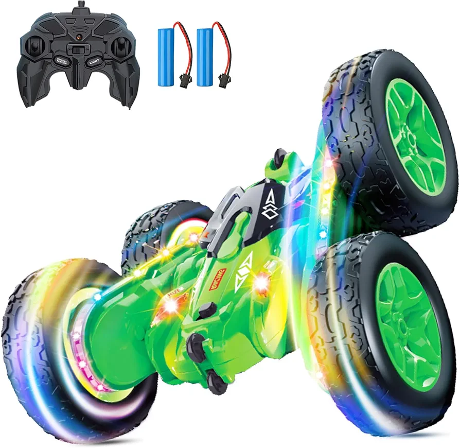 Remote Control Car RC Stunt Car Toys Strip Lights 4WD RC Car Toys for Kids Headlights RC Truck Double Sided 360° Rotating Toy Car for Boys Age 4-7 8-12 Christmas Birthday Gift