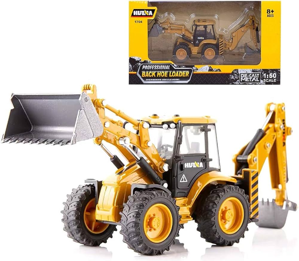 Gemini&Genius Backhoe Loader Toy for Kids, Heavy Duty Wheeled Excavator Loader Construction Vehicle Toys 1:50 Scale Backhoe Digger Engineering Car Sandbox Toys for Kids and Decoration for House