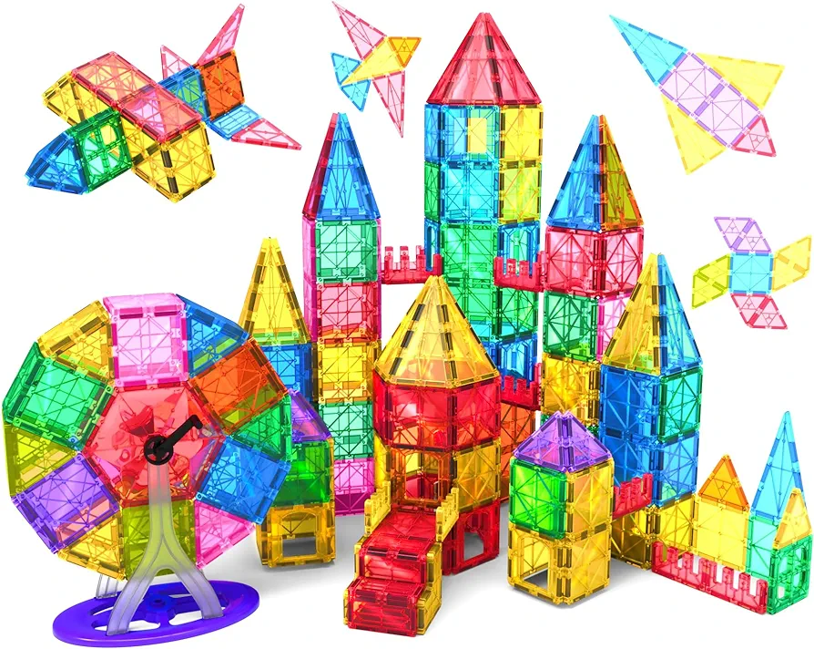 Jasonwell Magnetic Tiles Kids Magnetic Blocks Building Sets 3D Magnet Tile Building Blocks Magna Construction Educational STEM Toys Gifts for Toddlers Boys Girls 3 4 5 6 7 8 9 10 + Year Old