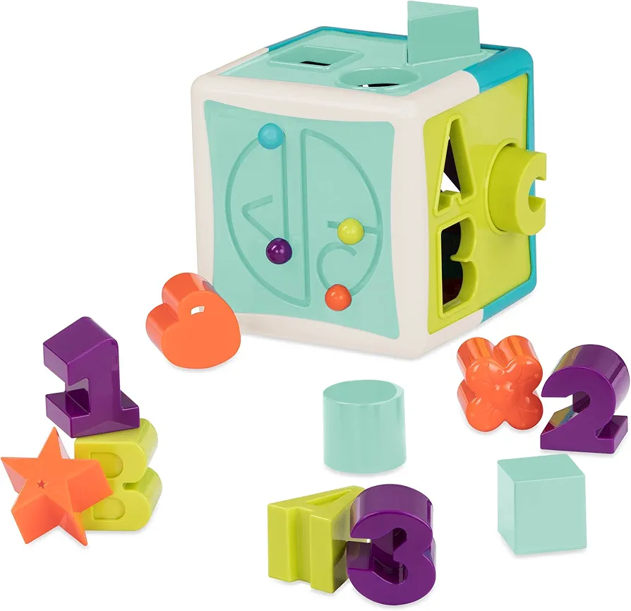 Battat – Shapes, Numbers & Letters – Toddler Sorting Activity Cube – Dexterity Toy – Bead Maze – 2 Years + – Shape Sorter Cube