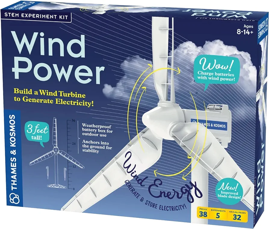 Thames & Kosmos Wind Power V4.0 STEM Experiment Kit | Build a 3ft Wind Turbine to Generate Electricity | Learn about Renewable Energy & Power a Small Model Car | Weatherproof for Outdoor Use