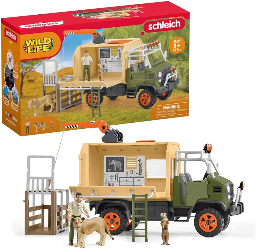 Schleich Wild Life — 45-Piece Animal Rescue Toy Truck Playset with Ranger, Lion and Meerkat Figures, Playsets to Inspire Storytelling, Wild Animal Toys for Kids Ages 3+