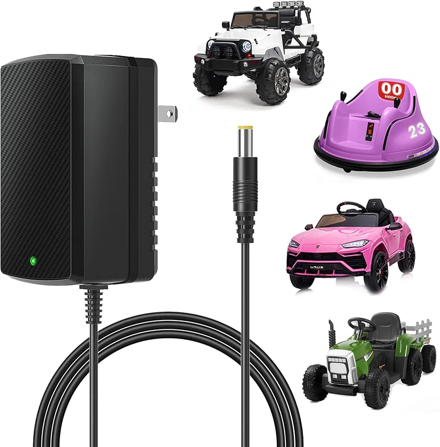 12V Charger for Kids Ride On Car Toys 12 Volt Battery Charger for Wrangler SUV Jeep ATV Mercedes Lamborghini Quad Kidzone Bumper Disney Toy Car 12 Volt Battery Charger for Ride on Toys