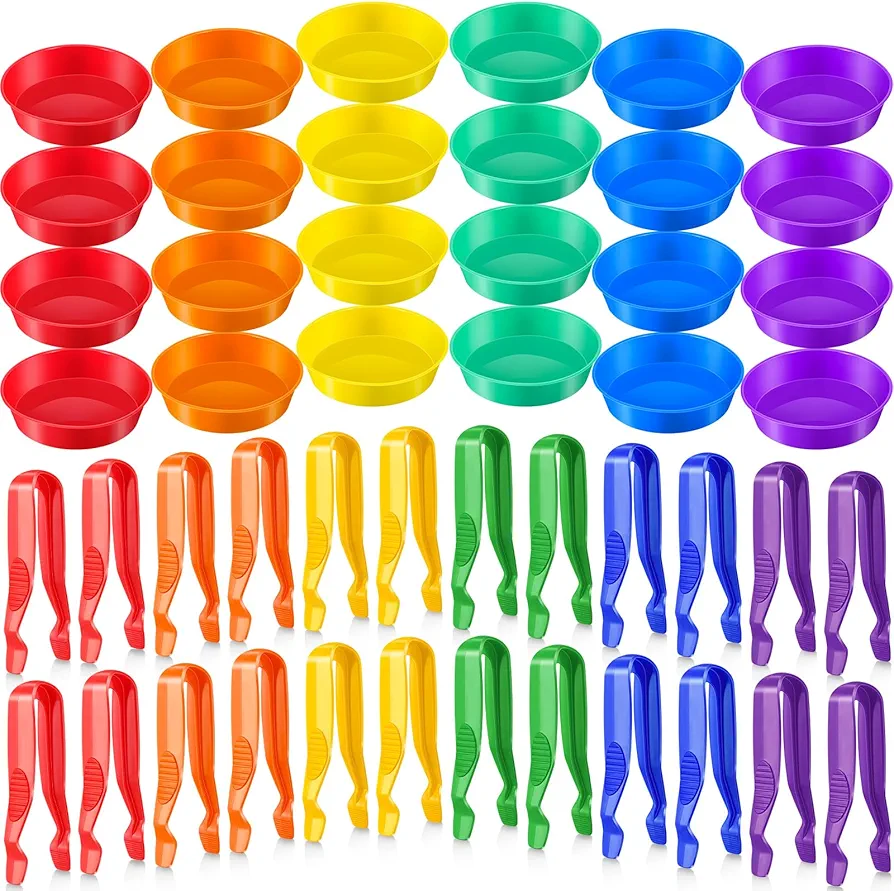 48 Pcs Sorting Bowls and Tweezers for Preschool Counting and Sorting Toy Early Math and Fine Motor Skills Stem Sets Gift