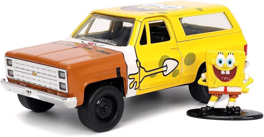 Jada Toys Spongebob Squarepants 1:32 1980 Chevy Blazer K5 Die-cast Car and 1.65" Spongebob Figure, Toys for Kids and Adults, 31798 , Yellow