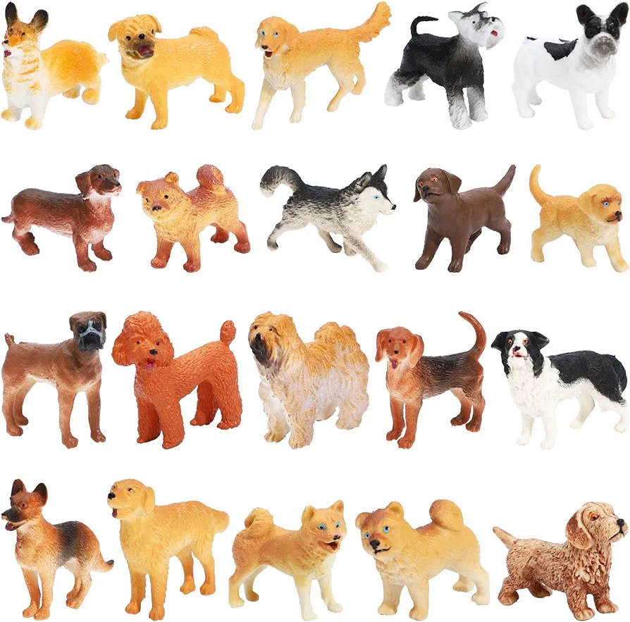 ONEST 20 Pieces Mini Dog Figurines Playset Hand Painted Tiny Dogs Realistic Detailed Plastic Puppy Figures Toys Small Dog Figurines for Kids Adults