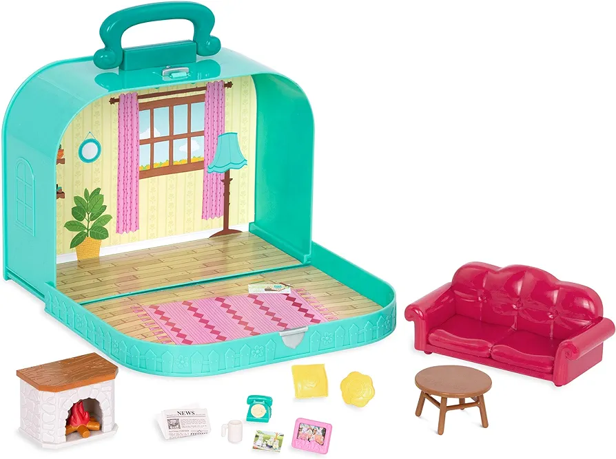 Li’l Woodzeez – Living Room Playset – Travel Toy – Compact Travel Suitcase – Dollhouse Furnitures & Accessories Included – Pretend Play for Kids Age 3+