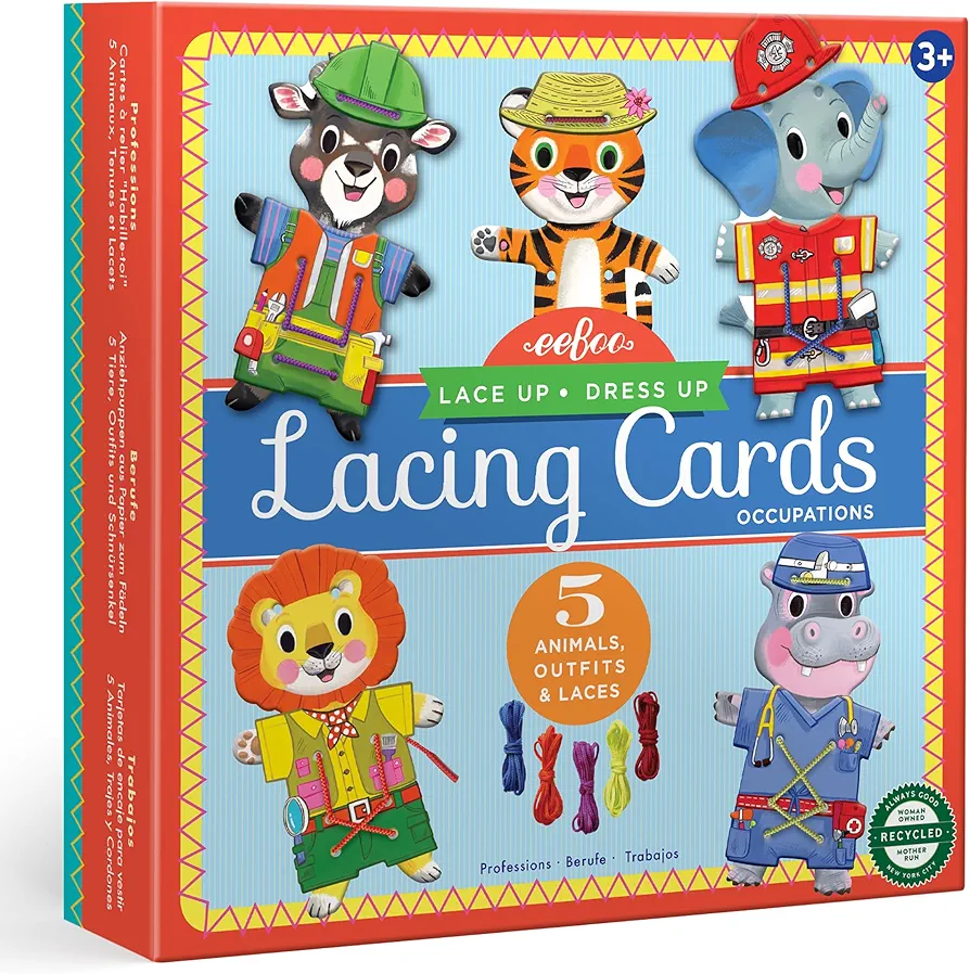 eeBoo: Dress Up Lacing Cards: Occupations - Set of 5 Characters Outfits & Laces, Create Combinations, Preschool Arts & Crafts, Kids Ages 3+