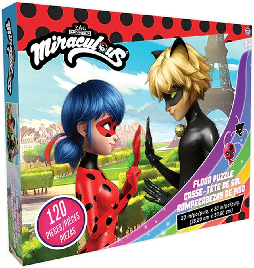 Miraculous Ladybug Kids Floor Puzzle featuring Lady & Cat Noir. Educational Gifts for Boys and Girls. Colorful Pieces Fit Together Perfectly. Great Birthday Gift for Boys, and Girls