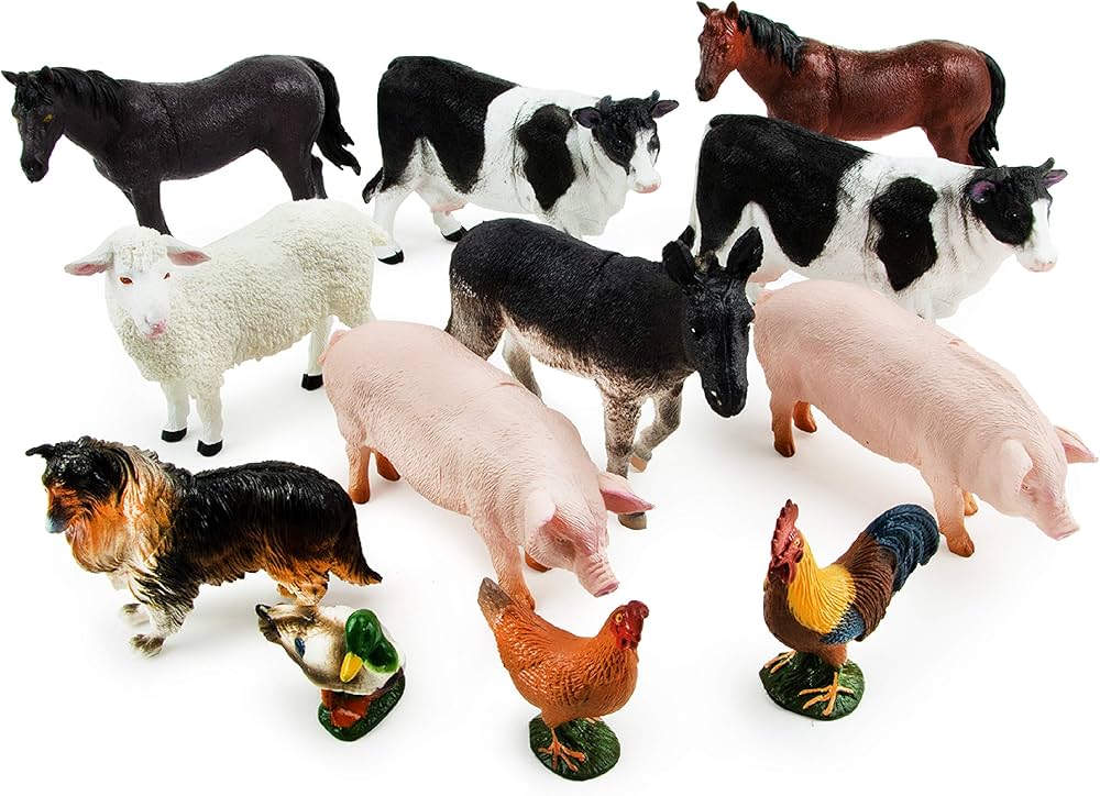 Boley Farm Animal Figures - 12 Pack Small Farm Animal Toys Kids Ages 3 and Up - Realistic Plastic Animal Figurines - Farm Animals for Toddlers