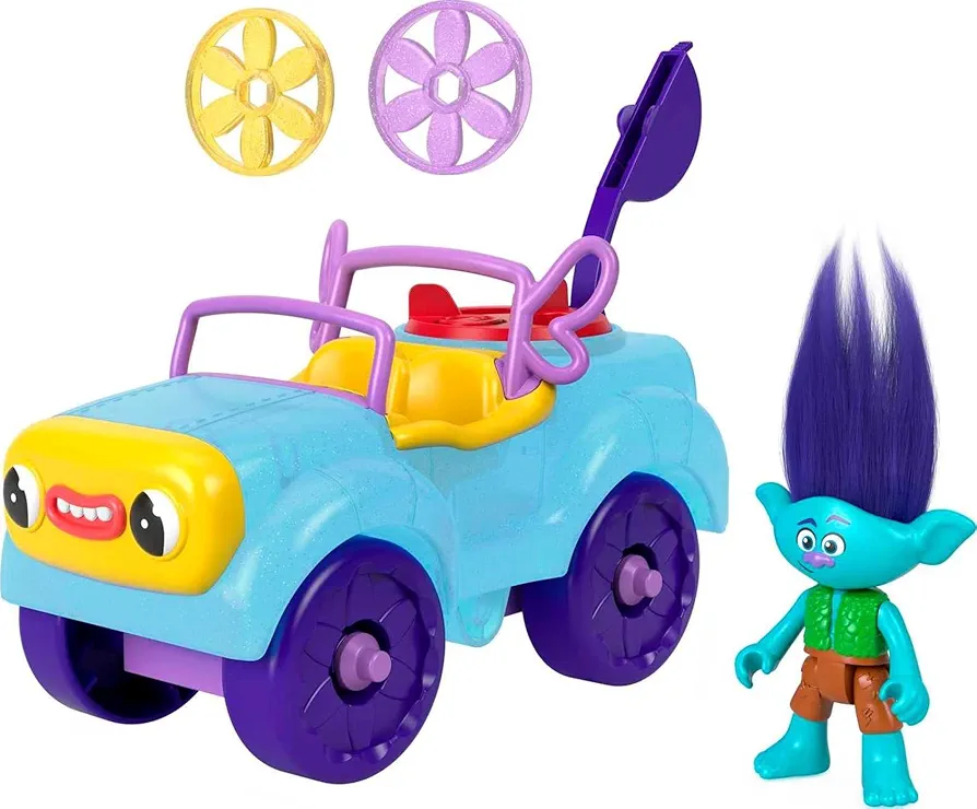 Fisher-Price Imaginext DreamWorks Trolls Toys Branch's Buggy, Push-Along Car & Figure Playset for Pretend Play Kids Ages 3+ Years