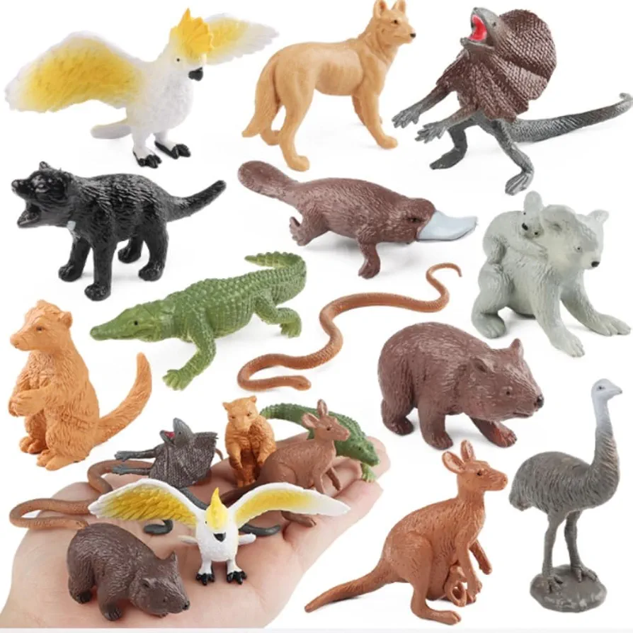 North American Animal Set 12PCS Mini Australian Wildlife Statue Toys Wildlife Zoo Jungle Forest Animal Statue Cake Top Kangaroo Koala Cockatoo North American Children's Animal Toys