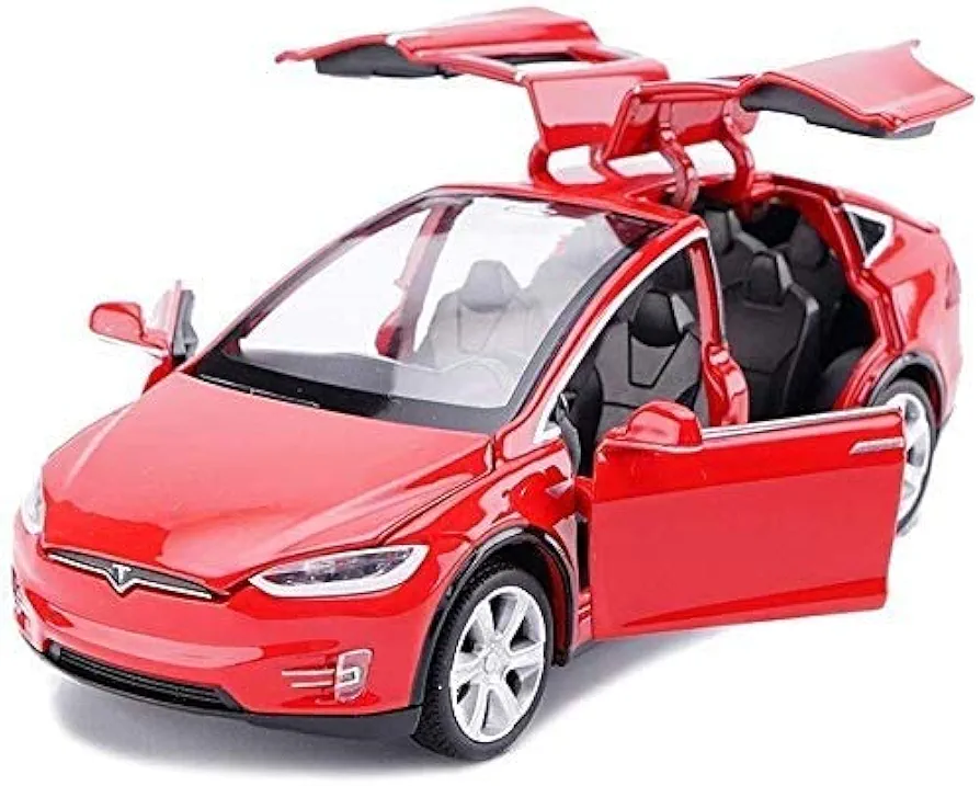 1:32 Scale Car Model X Alloy Diecast Pull Back Electronic Toys with Lights and Music, Mini Vehicles Toys for Kids Gift Car Lovers Collection (Model X - Brilliant Red)