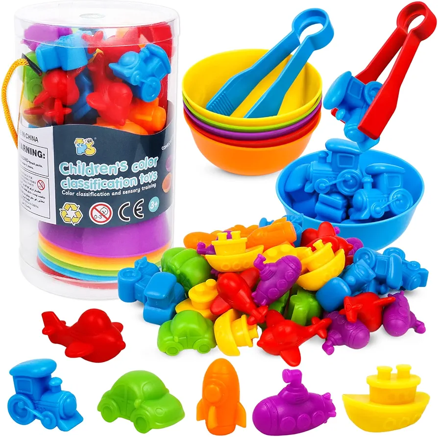 Counting Transport Matching Game with Rainbow Bowls,Color Sorting & Sensory Training Montessori Preschool Education Learning Fine Motor Skills Easter Gifts for 3 4 5 Years Old Boys Girls