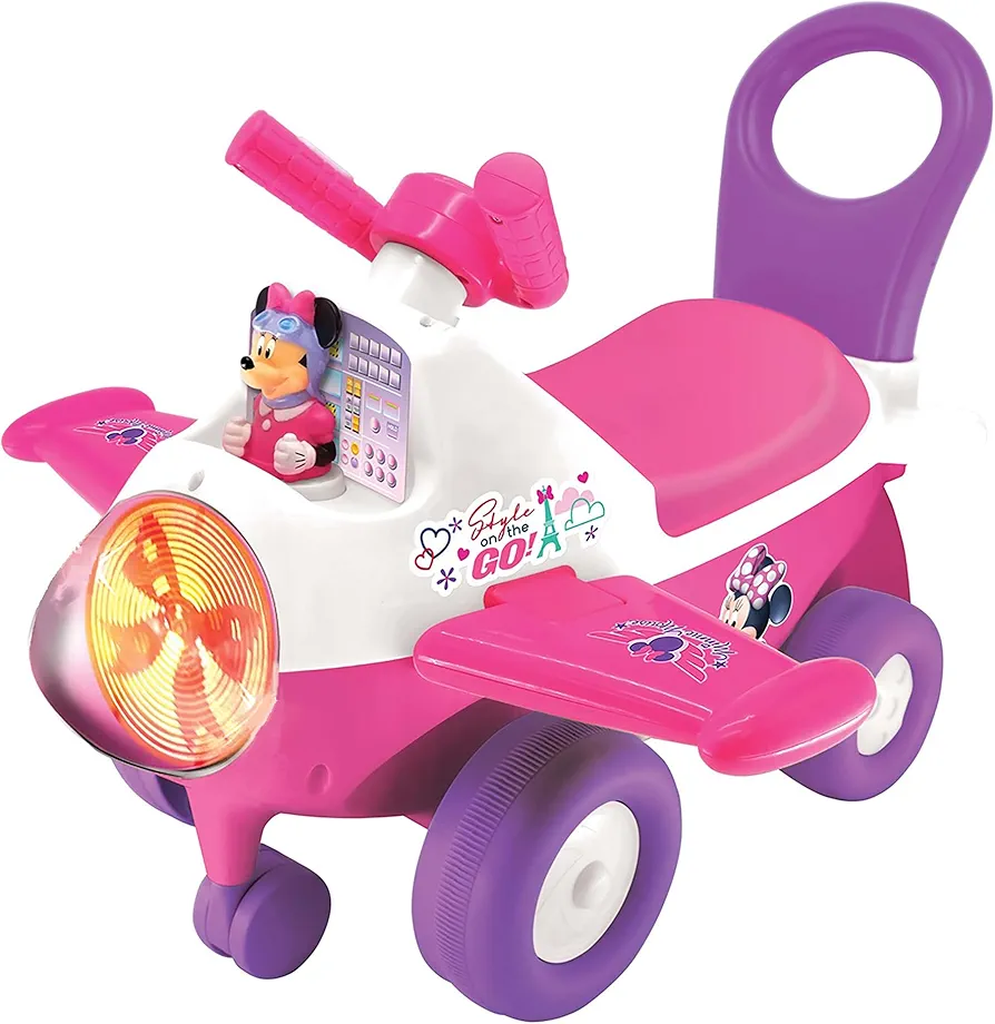 Kiddieland Disney Animated Lights: Minnie Mouse Activity Plane Kids Interactive Push Toy Car, Foot to Floor, Toddlers, Ages 12-36 Months, Large