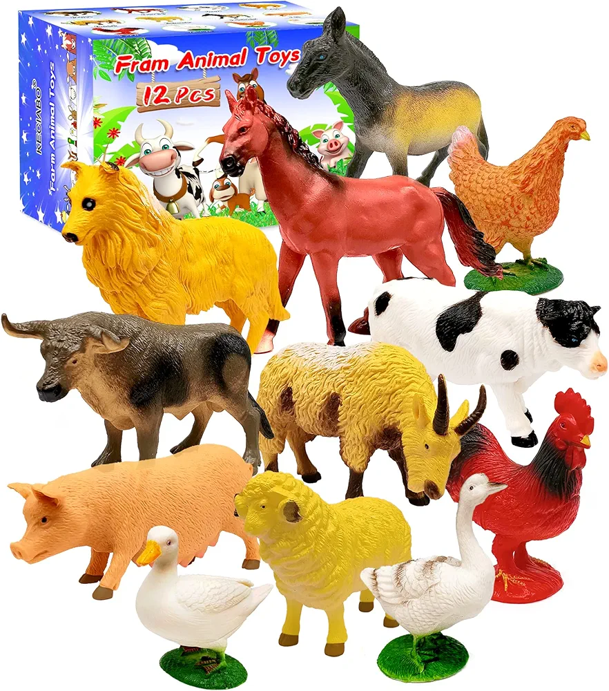 Animal Figurines, 12 Piece Farm Animals Toys, Realistic Learning Educational Animal Playset Party Decorate Toy Bath Toys for Boys Girls Kids Toddler