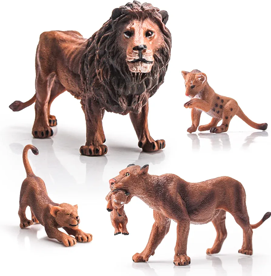 Wildlife Animal Figures Toy Set 4 PCS Lion Model Figurines Party Favors Cake Toppers School Project Desktop Decoration Cognitive Toys for 5 6 7 8 Years Old Boys Girls Kid