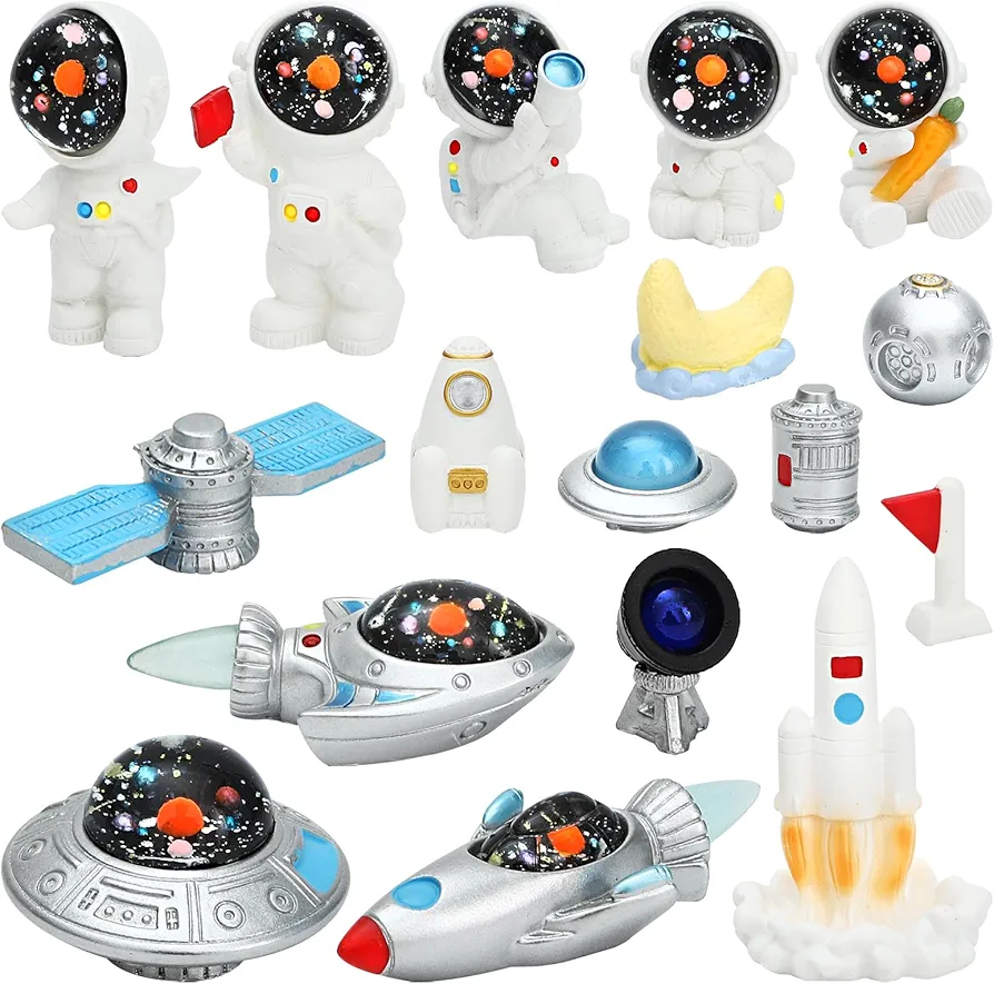 ONEST 17 Pieces Miniature Astronaut and Rocket Figurines Mini Spaceman and UFO Resin Astronaut Decoration for Cake Toppers Home Decoration Office Desktop ﻿