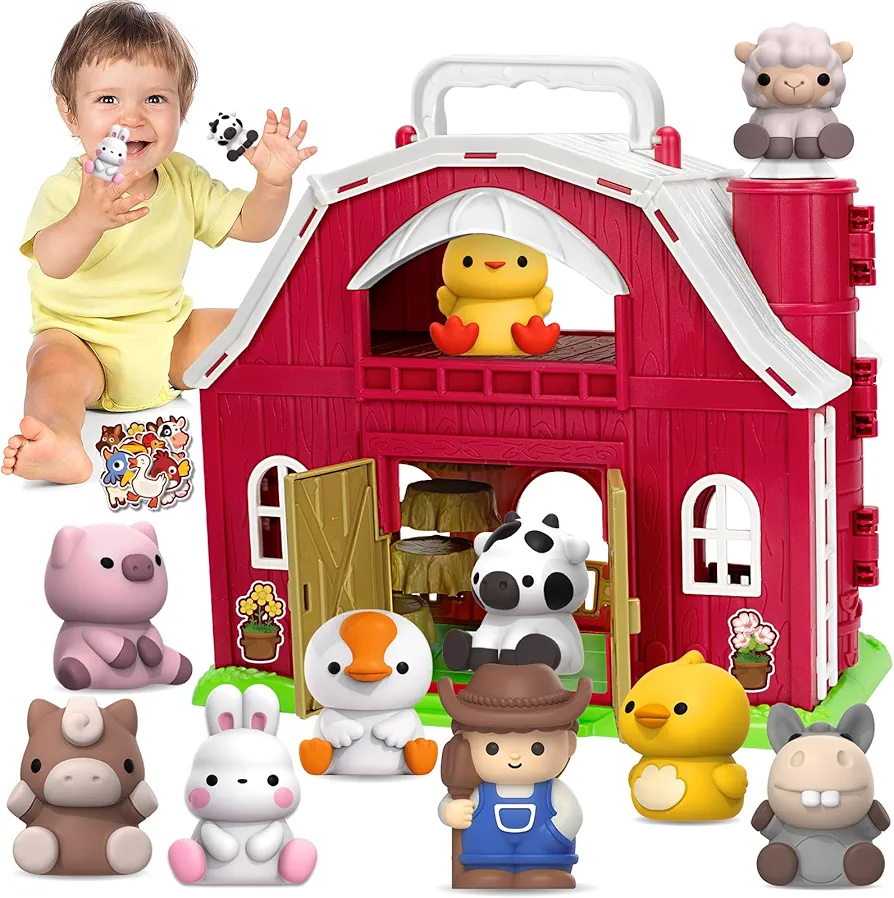 KMUYSL Toys for 1 2 3 Years Old Boys Girls, Big Red Barn Farm Animal Playset for Boys Girls, Learning Toys, Montessori Toys, Christmas Birthday Easter Gift for Baby Kids Toddlers Age 12-18 Months