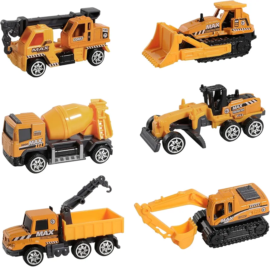 Construction Truck Toys, 6Pcs Mini Engineer Car Toys Small Construction Vehicle Bulldozer Roller Excavator Cement Mixer Truck Dump Tractor Cake Topper Party Favors Sand Beach Toy