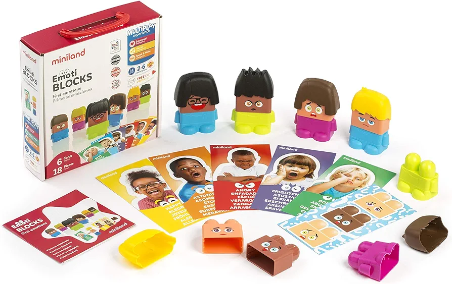 Miniland Emotiblocks, From Ages 2–6 Years, 1-6 Players, Social Awareness, Emotional Intelligence, Therapy Game, Diversity Play, Understand Facial Cues, How to Express Feelings, Asperger’s Toy