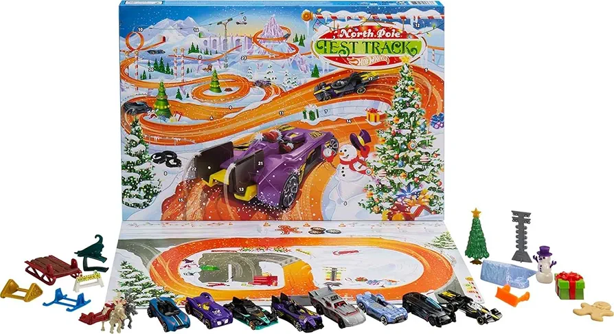 Hot Wheels 2021 Advent Calendar with 24 Surprises That Include 8 1:64 Scale Vehicles & Other Cool Accessories, Plus a Play Pane Mat, for Collectors & Kids 3 Years Old & Up