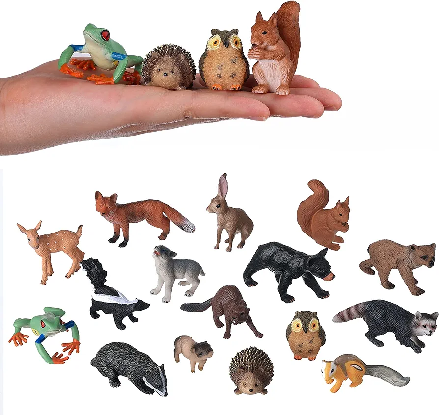 Flormoon Small Animal Figures for Kids, 16PCS Realistic Forest Animals Baby Figurines, Woodland Creatures Figurines, Educational Toys for Science Project Cake Party Decor