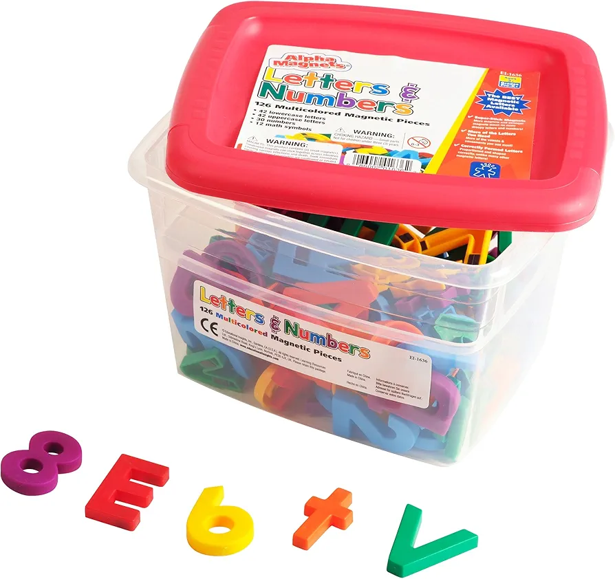 Educational Insights Multicolored Uppercase & Lowercase AlphaMagnets and MathMagnets, Set of 126 Letters, Numbers, Punctuation & Math Symbols: Preschool Kindergarten Classroom Must Haves, Ages 3+