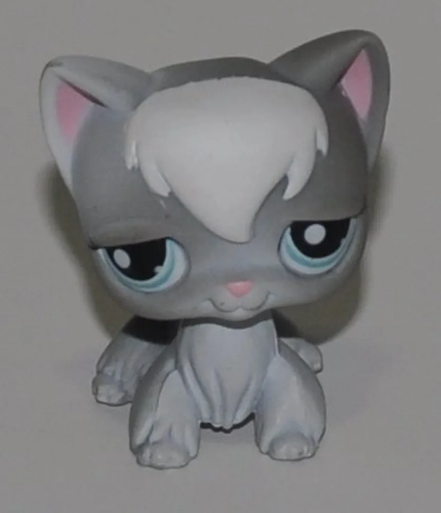 Longhair #345 (Grey & White Tuxedo Angora, Blue Eyes) - Littlest Pet Shop (Retired) Collector Toy - LPS Collectible Replacement Figure - Loose (OOP Out of Package & Print)