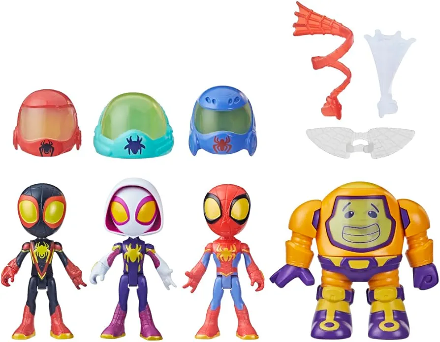 Spidey and his Amazing Friends Marvel Web-Spinners Gear Up for Adventure 4-Pack, 4-Inch Action Figures with 6 Accessories, Super Hero Toys for Kids 3+